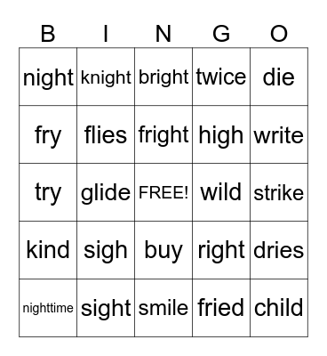 Long i patterns Bingo Card