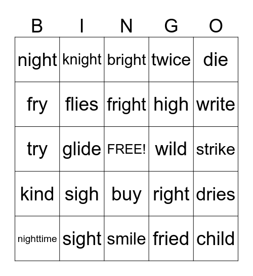 Long i patterns Bingo Card