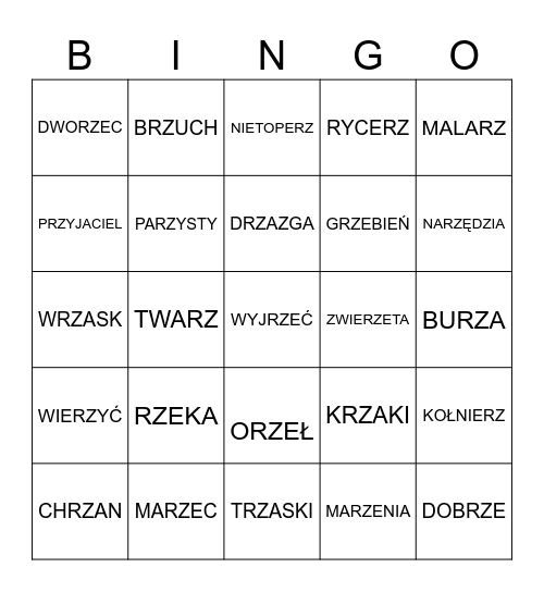 Pisownia z Rz Bingo Card