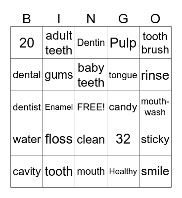 Dental Bingo Card