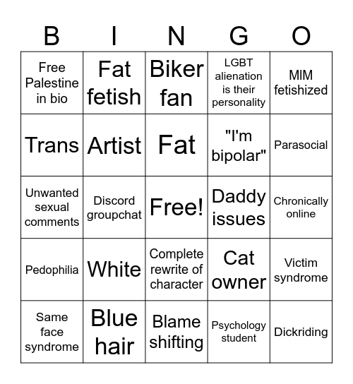 My stalkers bingo card Bingo Card