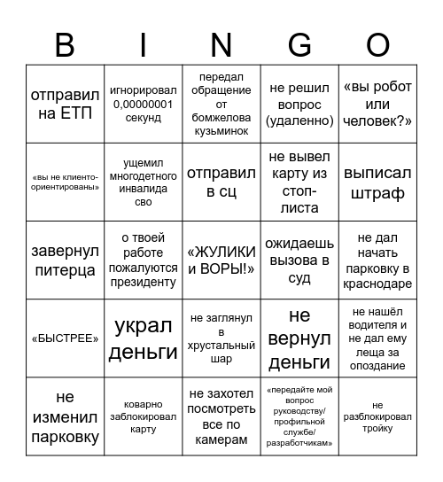 операторское Bingo Card