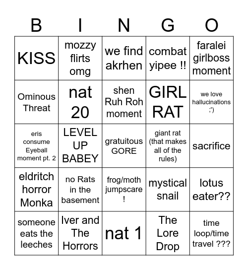 (Shadow of Noctis) Session 5 Prediction Bingo Card