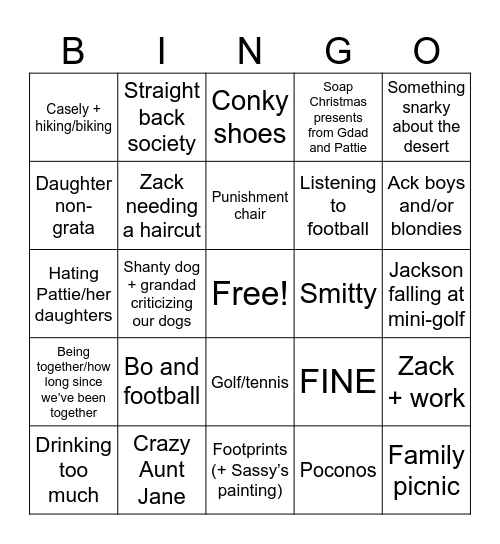 Grandaddy Weekend Bingo Card