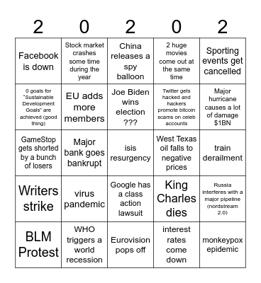 2020 repeat Bingo Card
