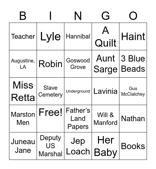 The Book of Lost friends Bingo Card