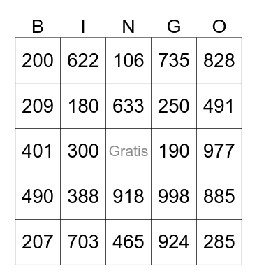 ¡Bingo! de las centenas Bingo Card