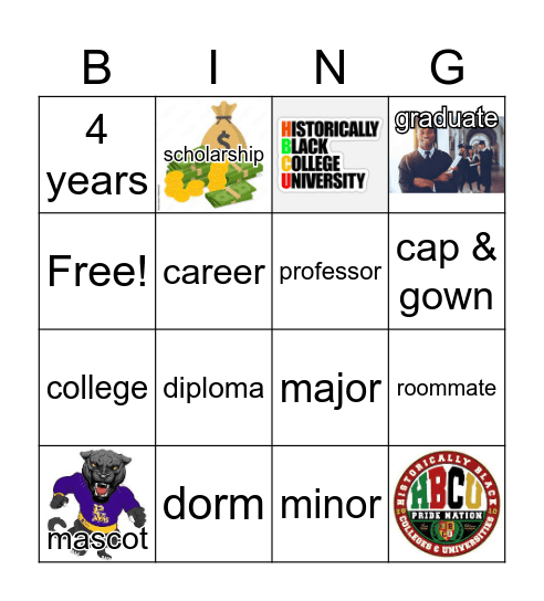 College Awareness Bingo Card