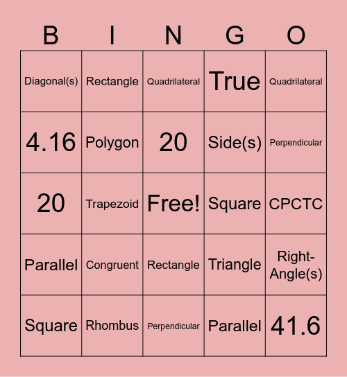 MATH BINGO Card