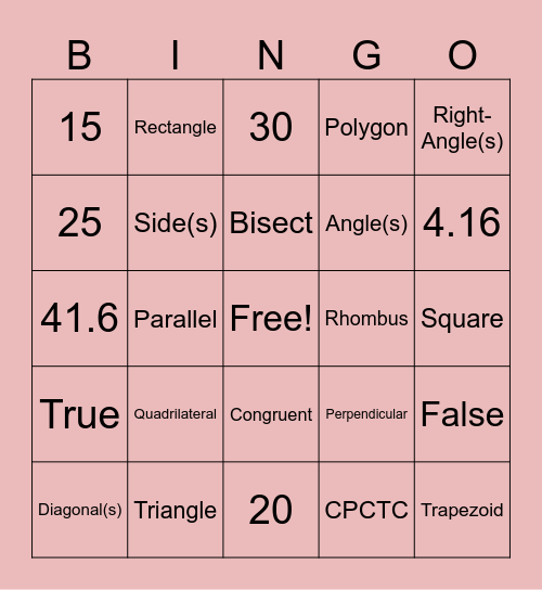 MATH BINGO Card