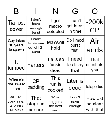 Hard Mode Bingo Card