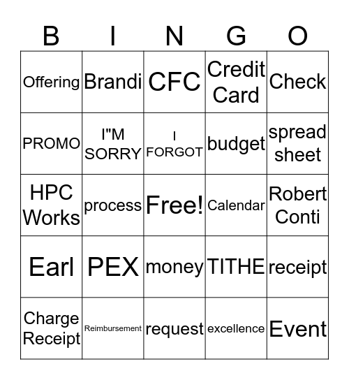 HPC Staff Meeting BINGO Card