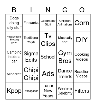 Chinese Internet Bingo Card