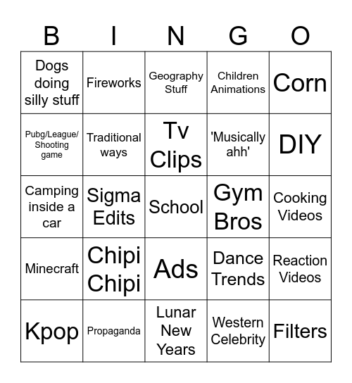 Chinese Internet Bingo Card