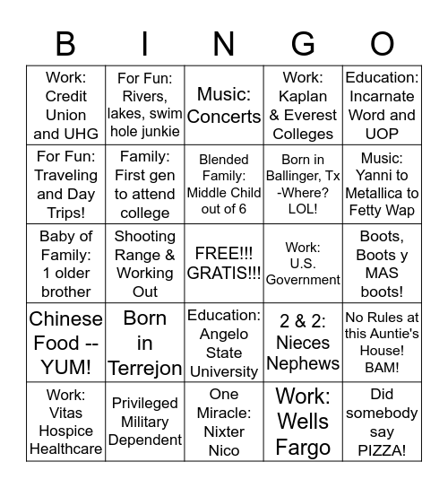 Amanda Reyes or Ursula Alvarado?  Bingo Card