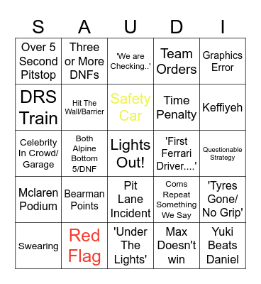 Saudi F1 9/3/24 Bingo Card