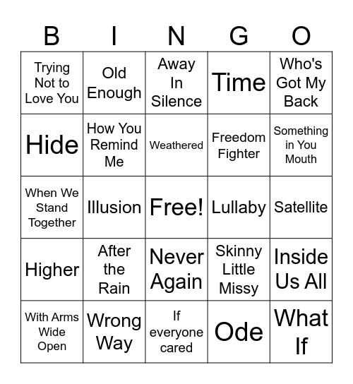 Creed vs Nickelback #2 Bingo Card