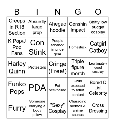 Anime Convention Bingo Card