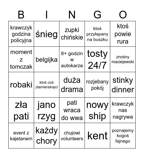 EUROWEEK SNIADECKI BINGO Card