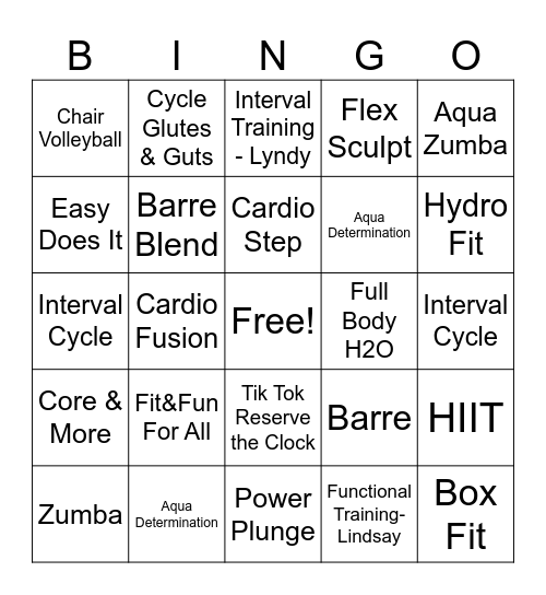 WORKOUT Bingo Card