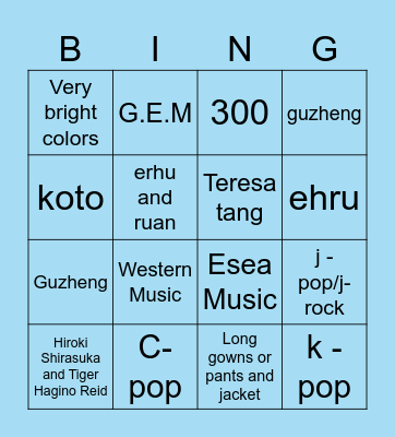 Music in East and Southeast Asia BINGO Card