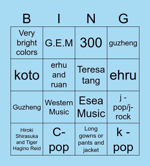 Music in East and Southeast Asia BINGO Card