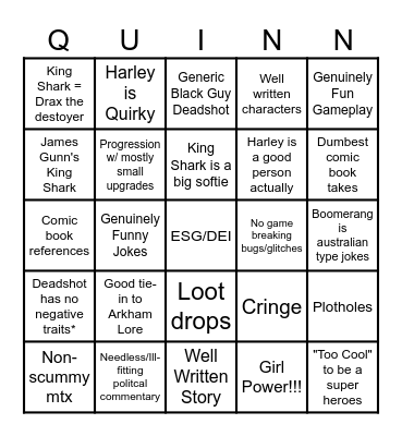 Suicide squad blingo Bingo Card