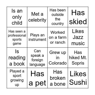 Icebreaker Bingo Card