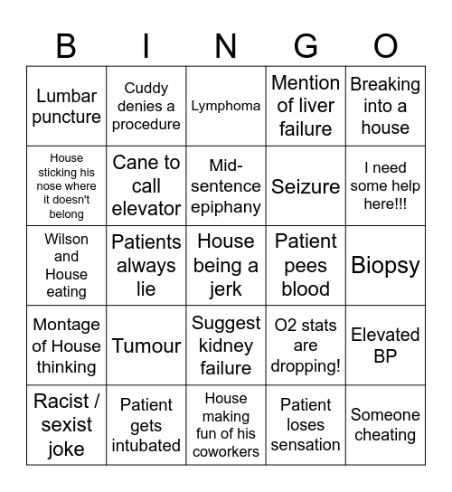 House M.D. Bingo Card