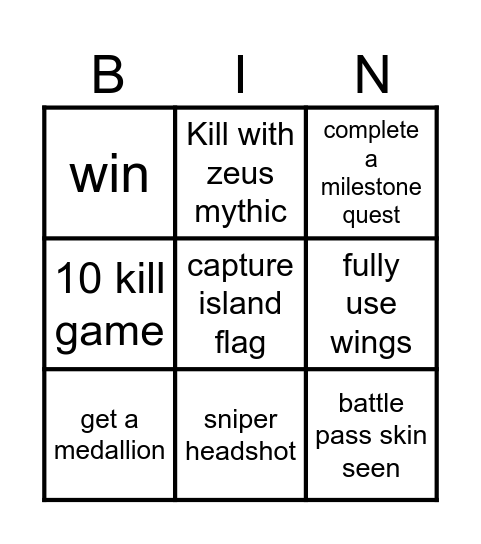 Fortnite Bingo Card