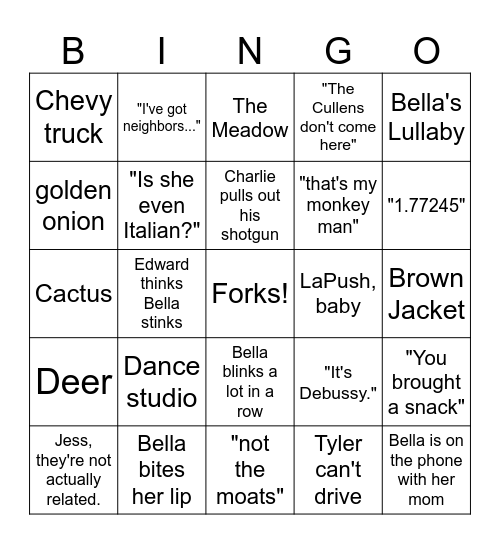 Twilight Bingo Card