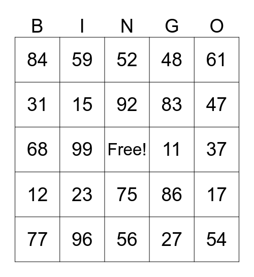 ORIGINAL Bingo Card
