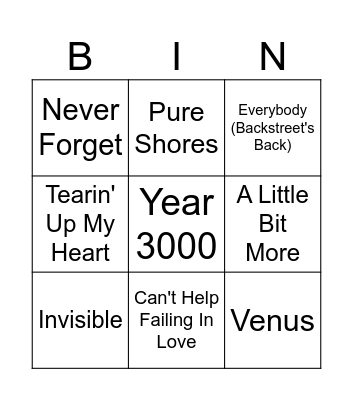 Boybands Vs Girlbands Bingo Card