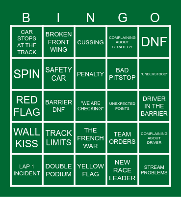 SAUDI ARABIAN GP 2024 Bingo Card
