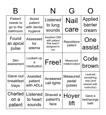 Clinical Day Bingo Card