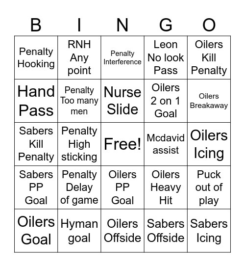 Ultimate Dad/Connor Oilers Bingo Card