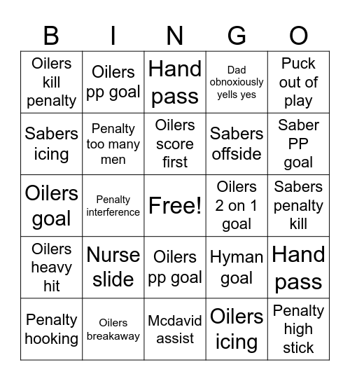 Oilers Bingo Card