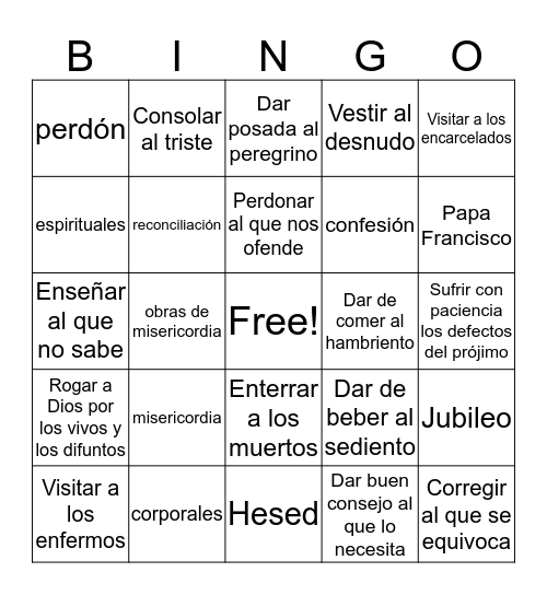 BINGO DE LA MISERICORDIA Bingo Card