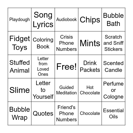 What Goes into a Hope Box? Bingo Card