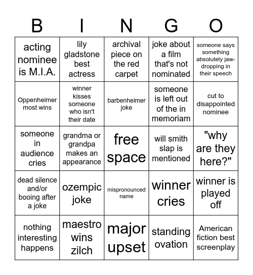 oscars bingo Card