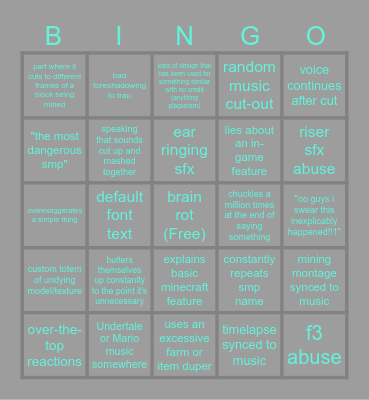 Minecraft SMP Video Bingo Card