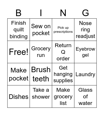 Big Day Bingo Card