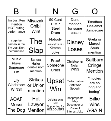 Oscars 2024 Bingo Card