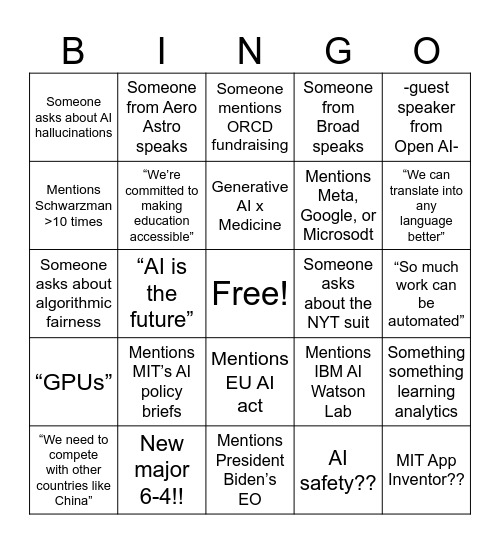 MIT AI Learning Bingo Card