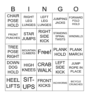 Fitness BINGO Card