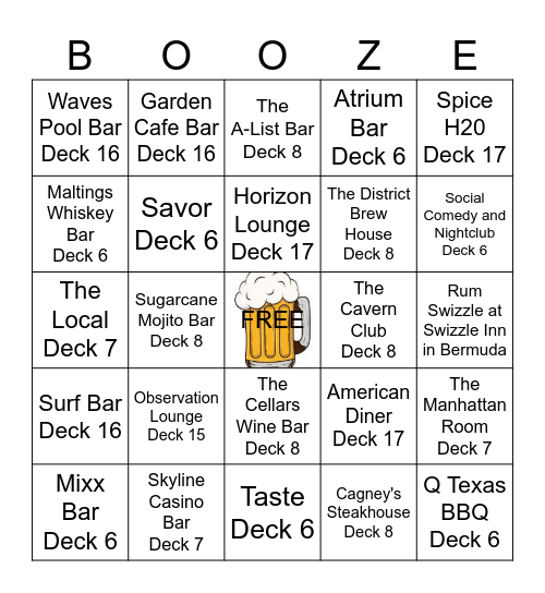 B O O Z Y        B  I  N G O Bingo Card