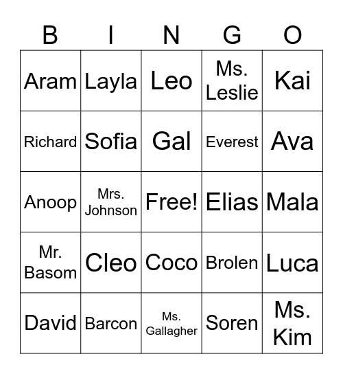 ROOM 3 Bingo Card