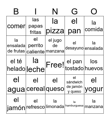 Español Bingo Card