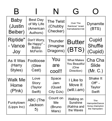 Mitaanjigamiing Kids POP Song Bingo Card