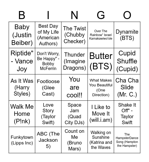 Mitaanjigamiing Kids POP Song Bingo Card